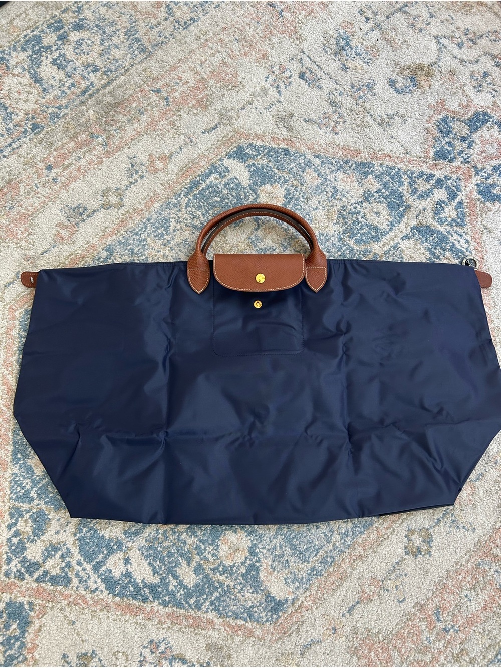 Longchamp Navy Nylon Foldable Travel tote